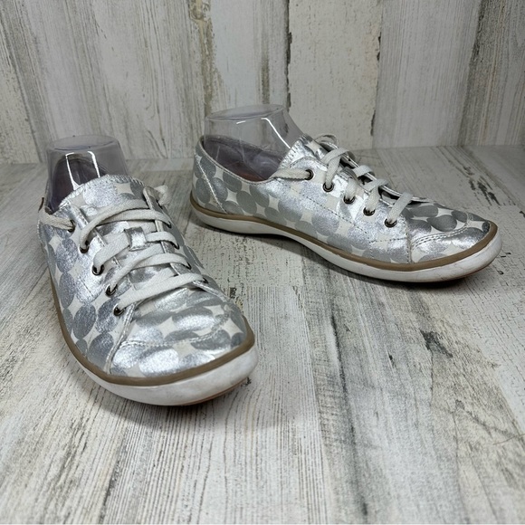 Dr Scholl's Maylee Lace Up Sneakers Geometric Silver Metallic Polka-Dot #65 - Picture 7 of 12